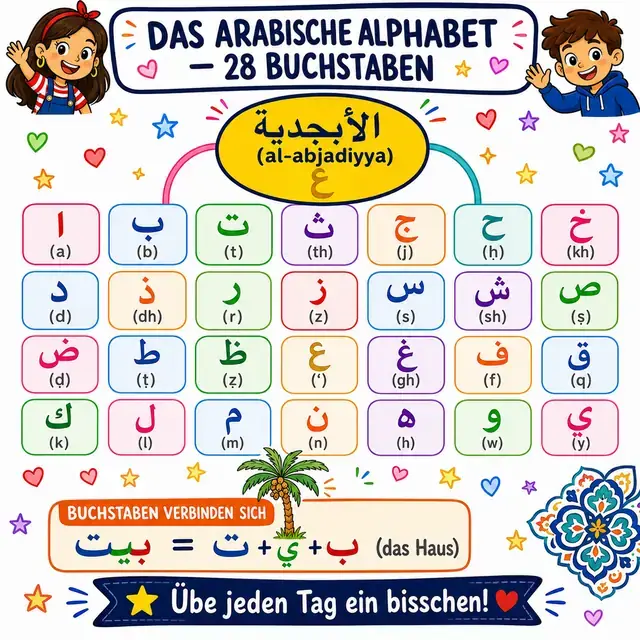 Mindmap: das arabische Alphabet, 28 Buchstaben