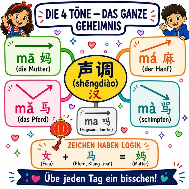 Mindmap: die vier Töne des Chinesischen